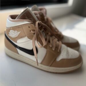 Nike air Jordan mid Beige and White Sneakers